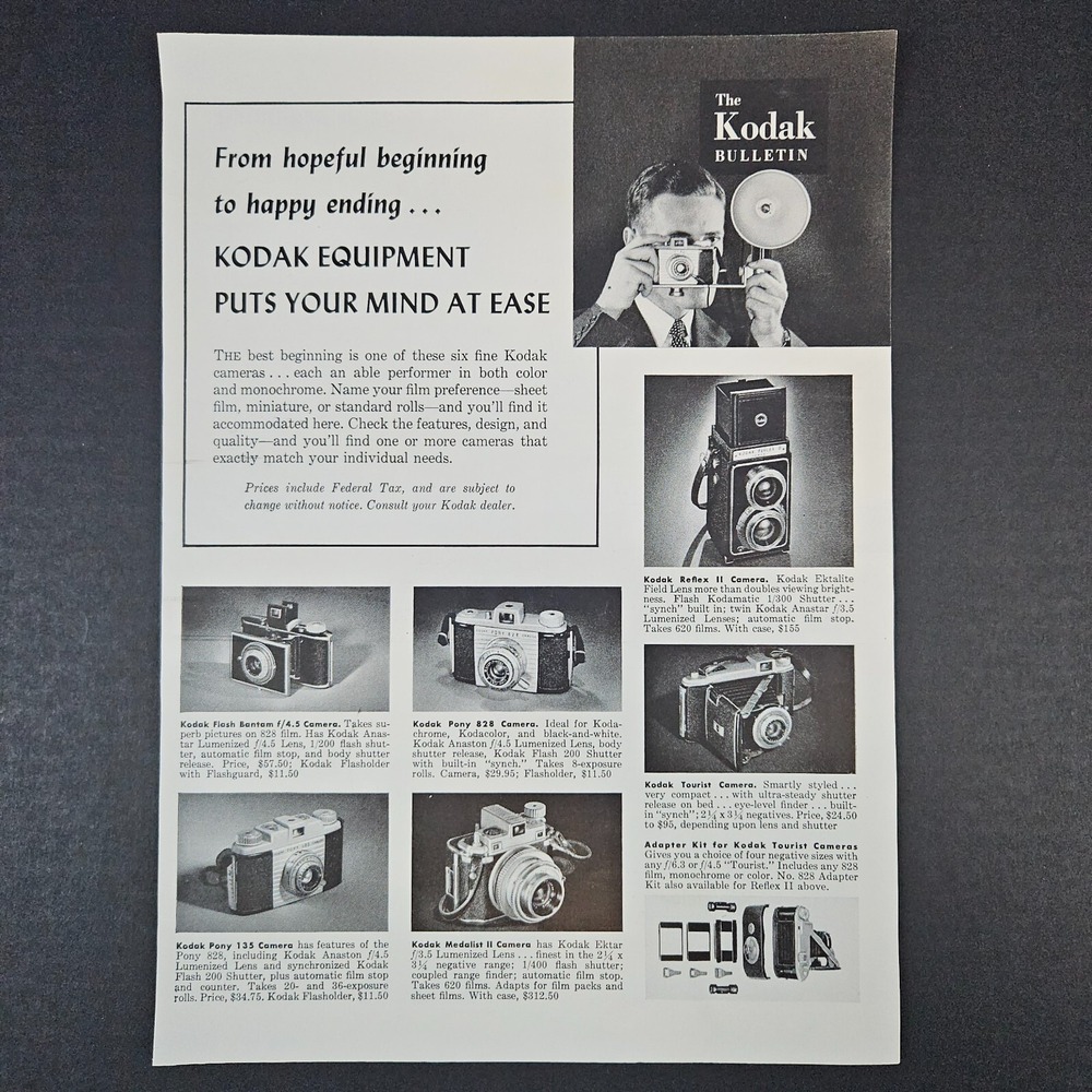 1951 Kodak Film Cameras Vintage Print Ad Bantam Pony Medalist Tourist Reflex